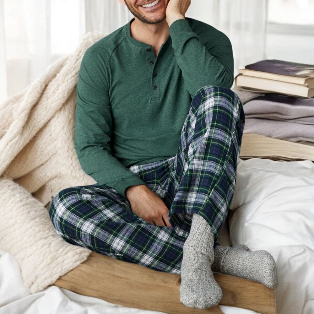 BERKLEY JENSEN Pajama Fleece Lounge Pants Navy Blue Green Tartan Plaid Men’s S